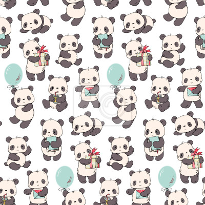 Tapete Pandas mit Geschenken