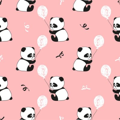 Pandas mit Luftballon auf rosa Hintergrund