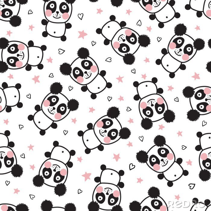 Tapete Pandas und rosa Sterne für Kinder
