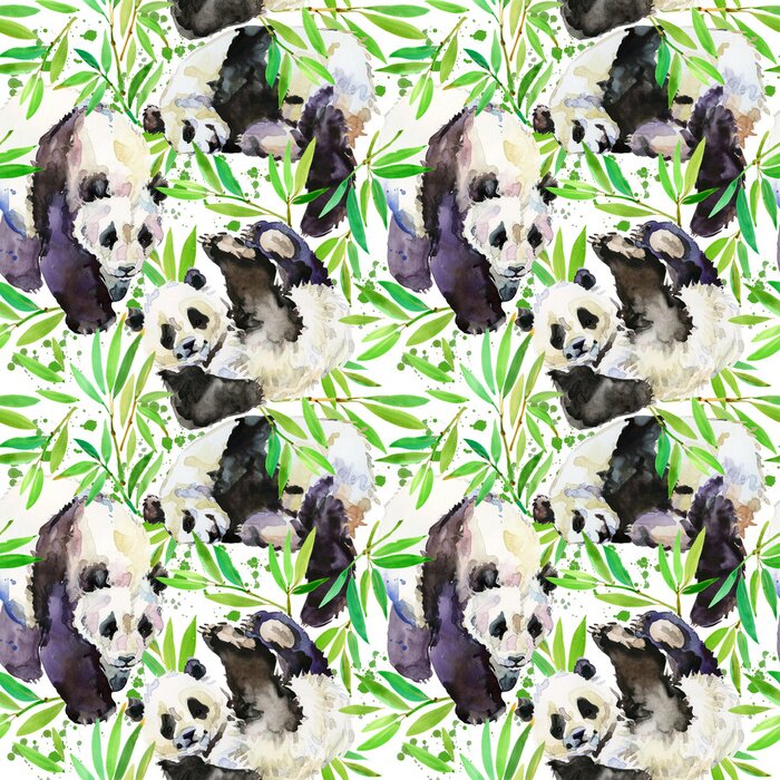 Tapete Pandas vor dem Hintergrund der grünen Blätter