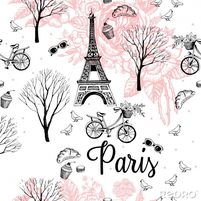 Tapete Paris city romance graphic pattern