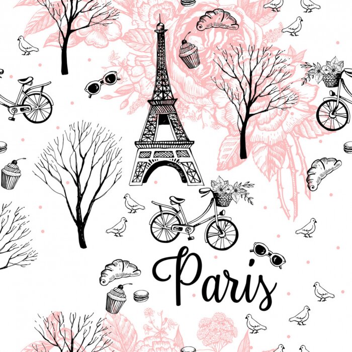 Tapete Paris city romance graphic pattern