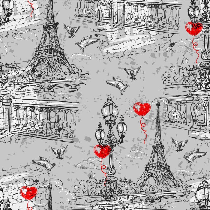 Tapete Paris. Nahtloses Muster der Weinlese 3