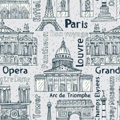 Paris Wahrzeichen nahtlose Vektor-Muster. Hand gezeichneten Hintergrund