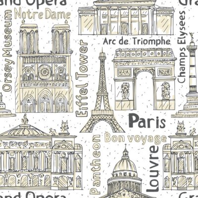 Tapete Paris Wahrzeichen nahtlose Vektor-Muster. Hand gezeichneten Hintergrund