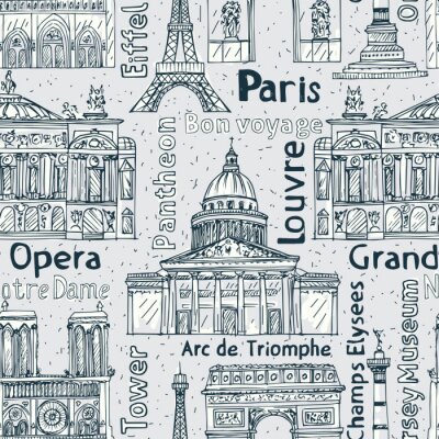 Tapete Paris Wahrzeichen nahtlose Vektor-Muster. Hand gezeichneten Hintergrund