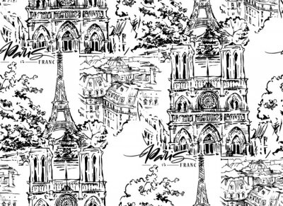 Tapete Pariser Vektorillustration. Hand gezeichnete Vektorgrafiken