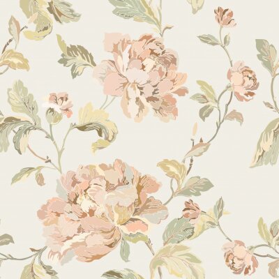 Tapete Pastellfarben Pfingstrosen auf hellem Hintergrund