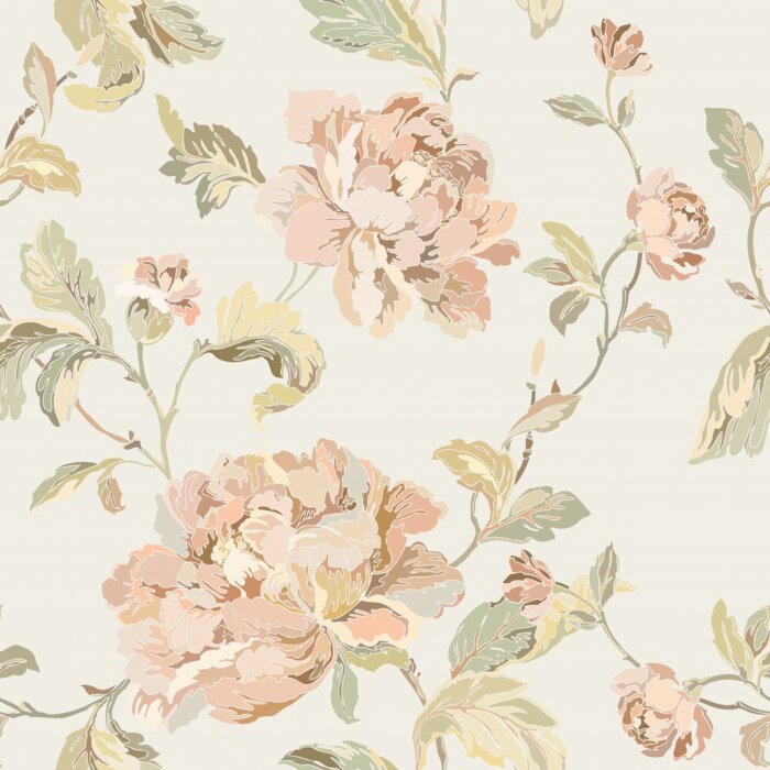 Tapete Pastellfarben Pfingstrosen auf hellem Hintergrund