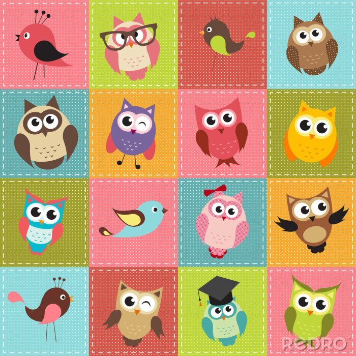 Tapete Patchwork-Hintergrund mit Eulen