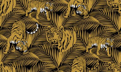 Tapete Pattern of tropical animals and leaves. Symbol of summer holidays in faraway countries. Suitable for fabric, wrapping paper and the like. Vector illustration