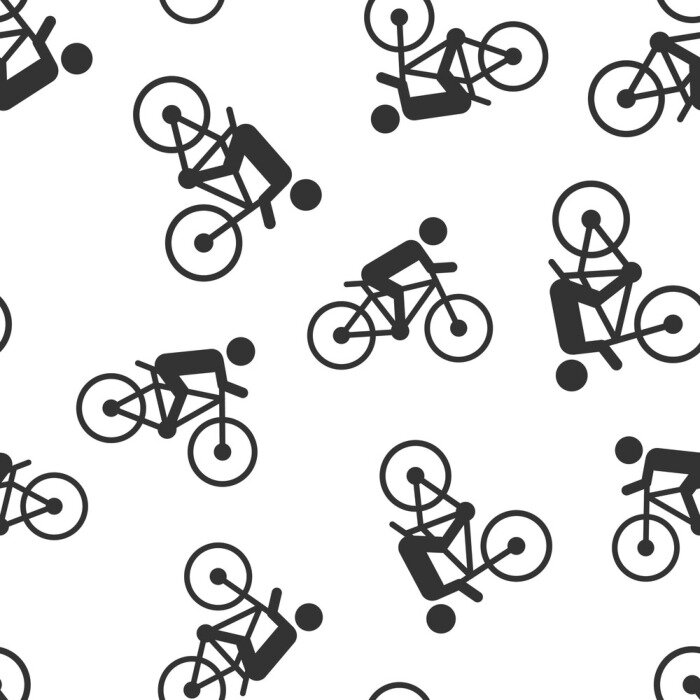 Tapete People on bicycle sign icon seamless pattern background. Bike vector illustration on white isolated background. Men cycling business concept.