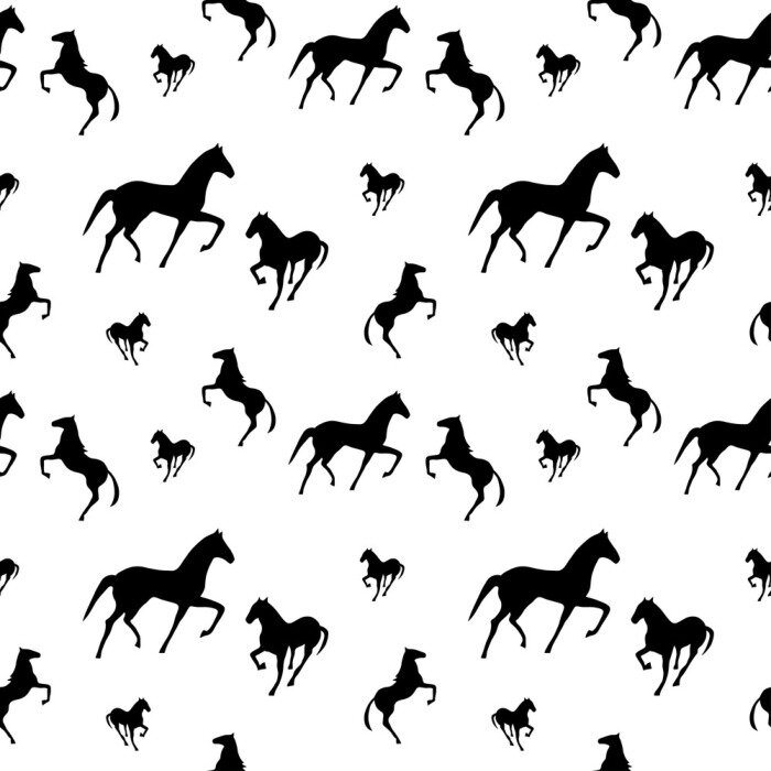 Tapete Pferde unterschiedlicher Größe auf weißem Hintergrund