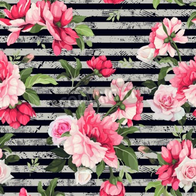 Tapete Pfingstrosen auf gestreiftem Hintergrund