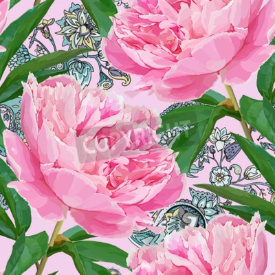 Tapete Pfingstrosen auf Ornamentalmuster