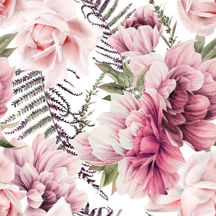 Tapete Pfingstrosen und Farne
