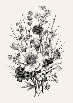 Pflanzen Blumenstrauß Retro-Illustration