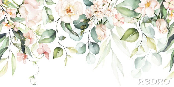 Tapete Pflanzen und Blumen in Aquarell
