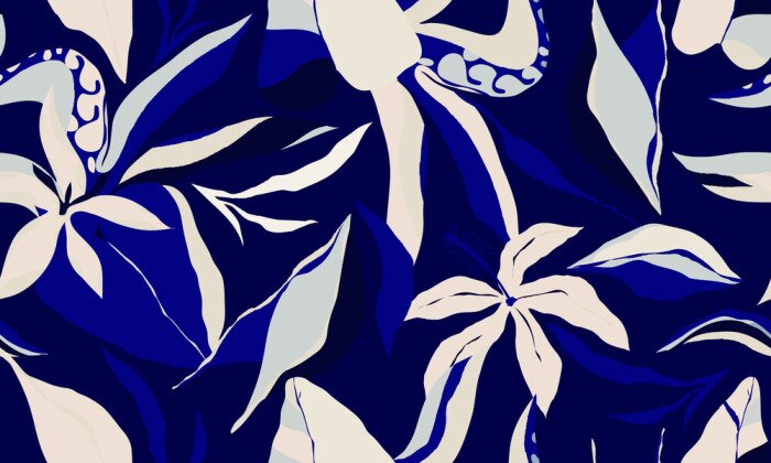 Tapete Pflanzliches Muster mit blauen Blumen