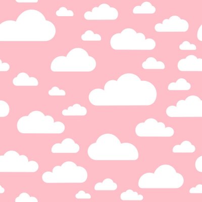 Tapete Pink cloud seamless pattern vector design baby art. Baby shower clouds , sky seamless pattern texture - Vector