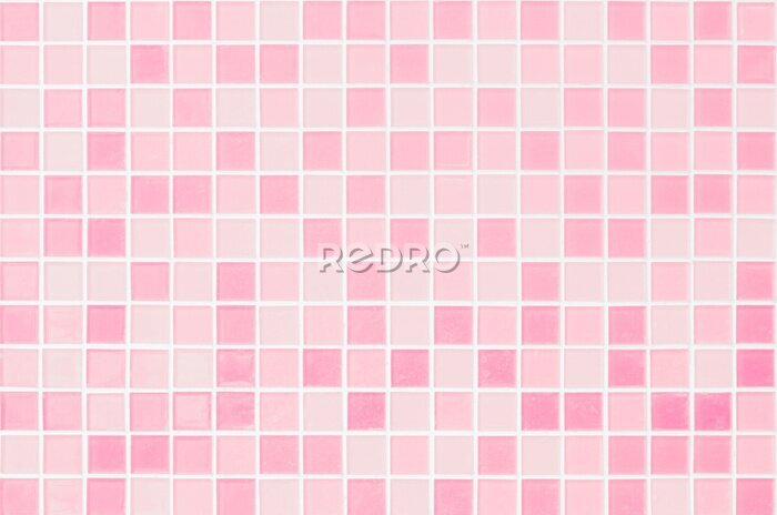 Tapete Pink tile wall chequered background bathroom floor texture. Ceramic wall and floor tiles mosaic background in bathroom