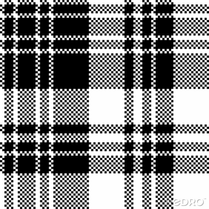 Tapete Pixel check fabric texture black white seamless pattern