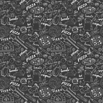 Tapete Pizzazutaten und Inschriften auf dunklem Hintergrund