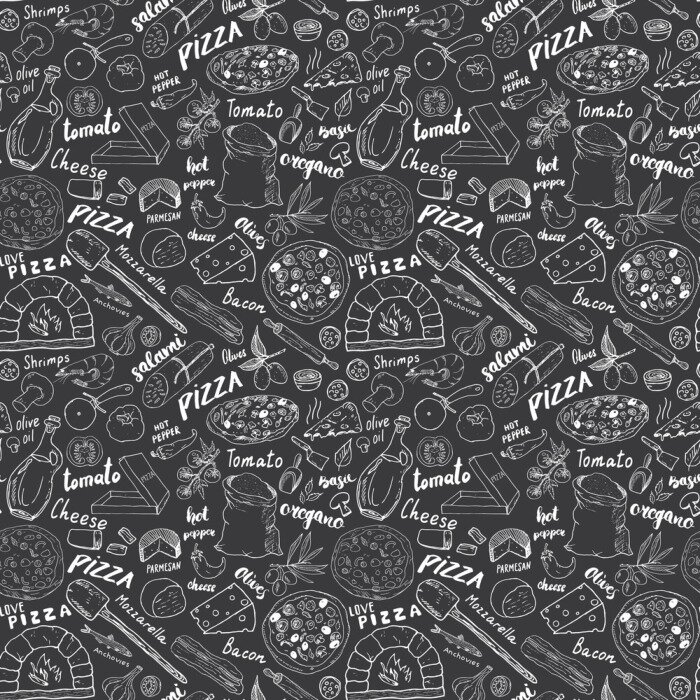 Tapete Pizzazutaten und Inschriften auf dunklem Hintergrund