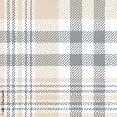 Tapete Plaid check pattern in tan beige, grey and white. Seamless fabric texture print.