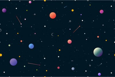 Tapete Platz nahtlose Muster. Gradienten Planeten und Sterne. Runde weiße Punkte auf dem dunkelblauen Hintergrund, der wie das Schneefallen aussieht.