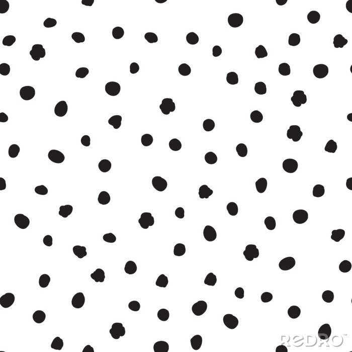 Tapete Polka dot hand drawn seamless background. Polkadot snowflakr black irregular point motif