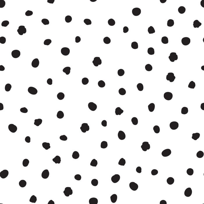 Tapete Polka dot hand drawn seamless background. Polkadot snowflakr black irregular point motif