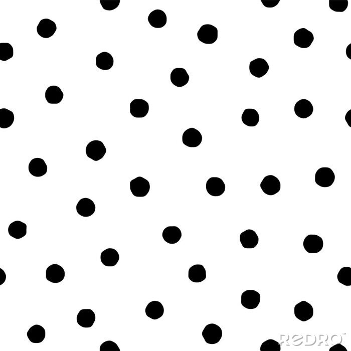 Tapete Polka dot seamless pattern in hand draw style. Vector spot texture with black point isolated on white background. Grunge effect