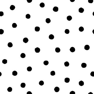 Tapete Polka dot seamless pattern in hand draw style. Vector spot texture with black point isolated on white background. Grunge effect