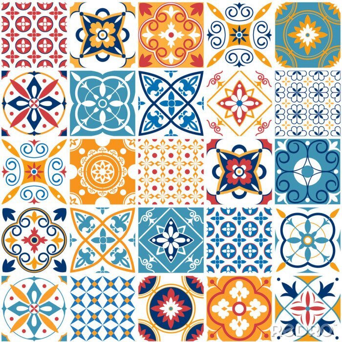 Tapete Portugal nahtloses Muster. Vintage mediterrane Keramikfliesen Textur. Geometrische Fliesenmuster und Wanddrucktexturenvektorsatz
