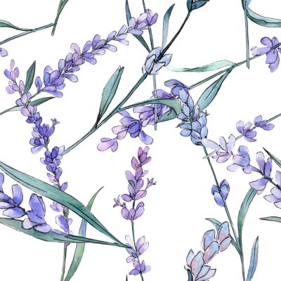 Tapete Purple lavender. Floral botanical flower. Watercolor background illustration set. Seamless background pattern.