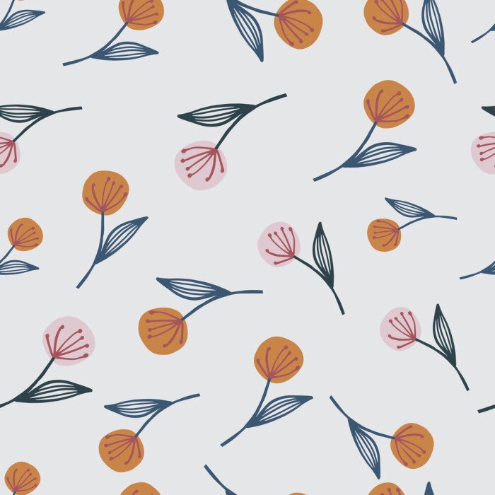 Tapete Pusteblumen gelb und rosa grauer Hintergrund