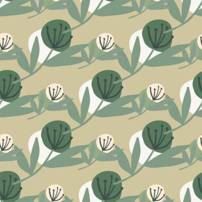 Tapete Pusteblumen Grün- und Beigetönen