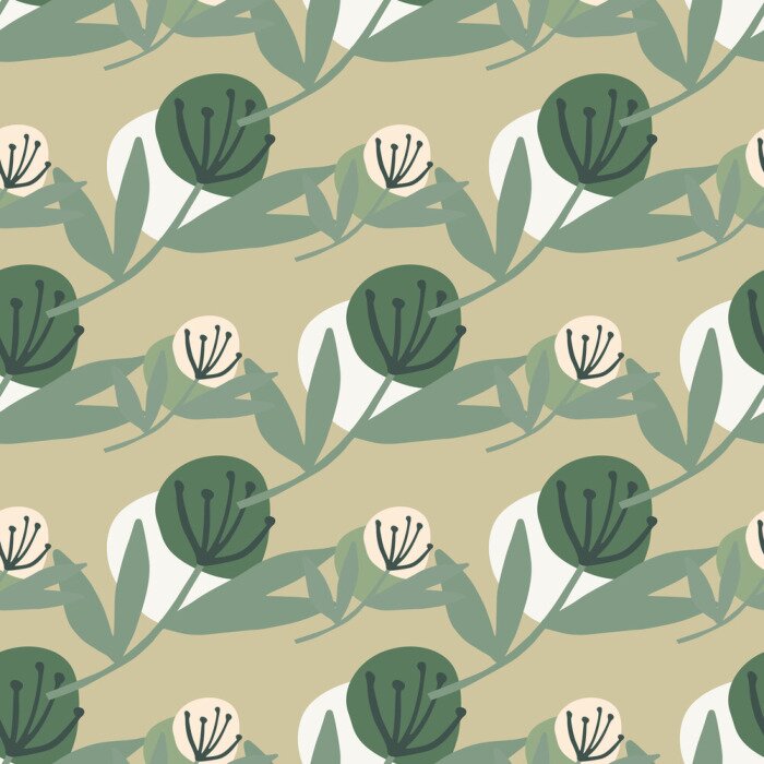 Tapete Pusteblumen Grün- und Beigetönen