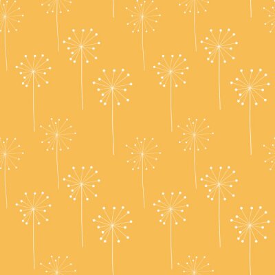 Tapete Pusteblumen hell auf senfgelbem Hintergrund