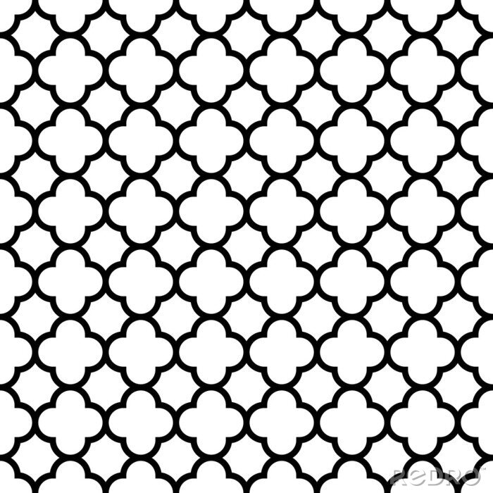 Tapete Quatrefoil nahtlose Muster Hintergrund in schwarz und weiß. Vintage und Retro abstrakte ornamentale Design. Einfache flache Vektor-Illustration.
