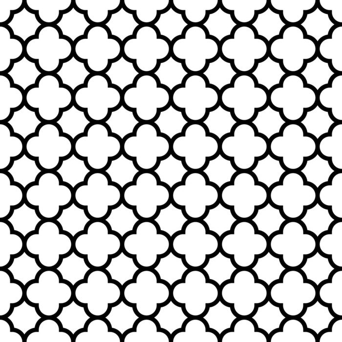 Tapete Quatrefoil nahtlose Muster Hintergrund in schwarz und weiß. Vintage und Retro abstrakte ornamentale Design. Einfache flache Vektor-Illustration.