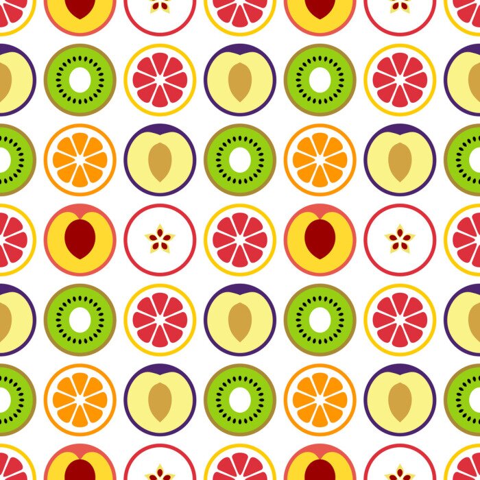 Tapete Querschnitt von Früchten auf weißem Hintergrund