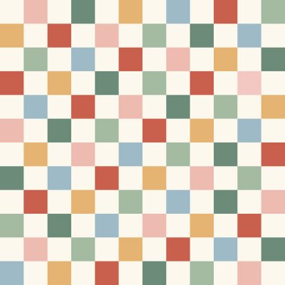 Tapete Rainbow Checkerboard retro colours vector seamless pattern. Geometric abstract background. Checkered surface design.