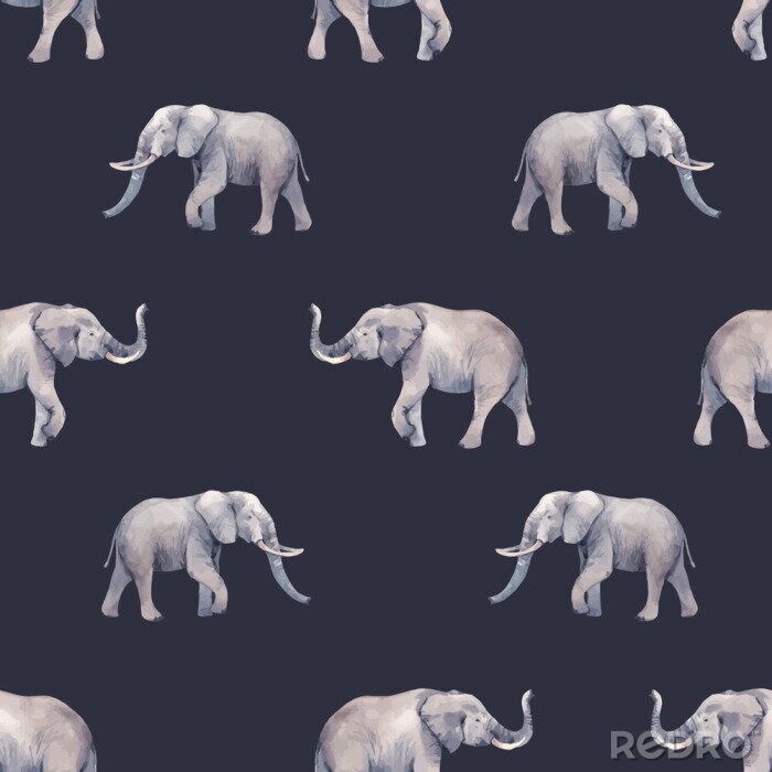 Tapete Realistische Elefanten auf dunklem Hintergrund