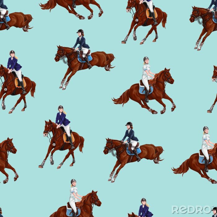 Tapete Reiter auf Pferden auf blauem Hintergrund