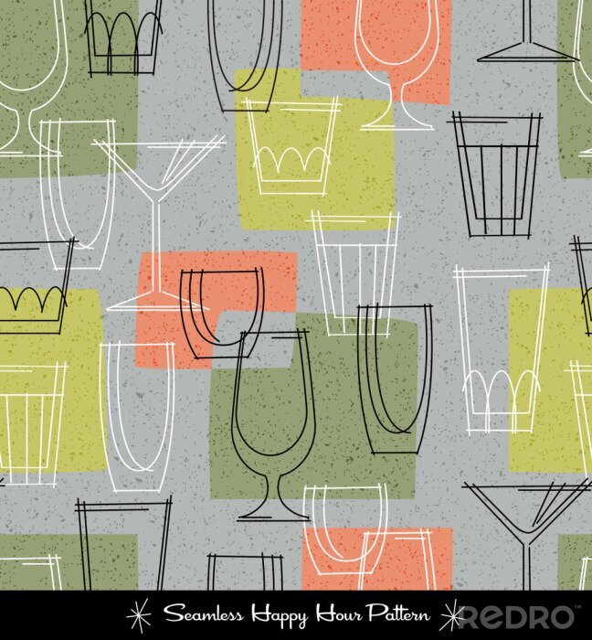 Tapete Retro nahtlose Muster von verschiedenen umrissenen Cocktail-Gläser. Vektor-Illustration.