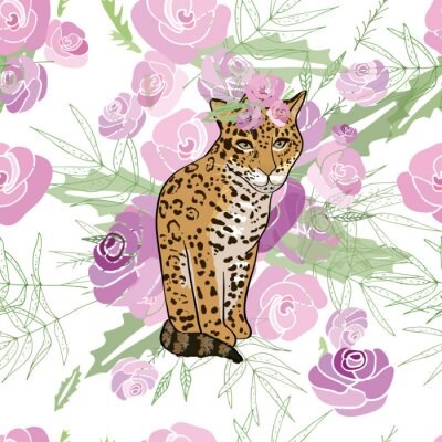 Tapete Retro-Stil Illustration mit Blumen und Tier