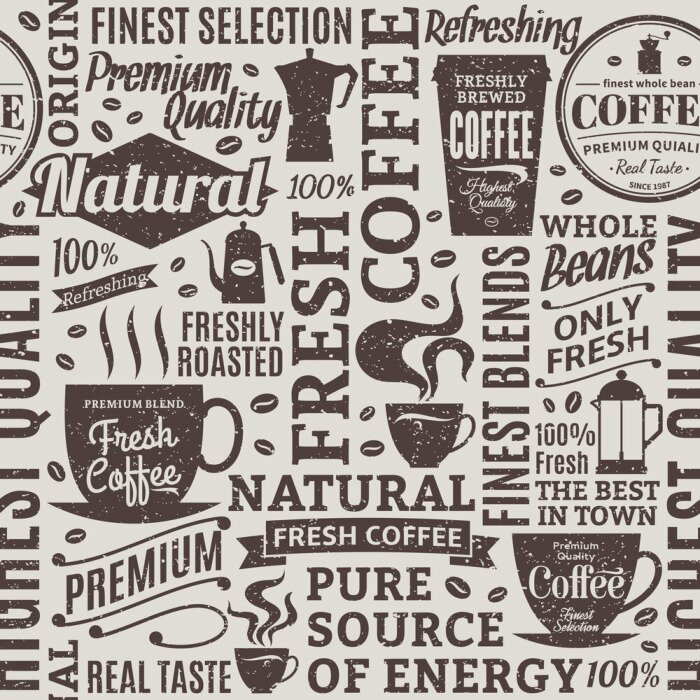 Tapete Retro Stil typografische Vektor-Café-Shop nahtlose Muster oder Hintergrund