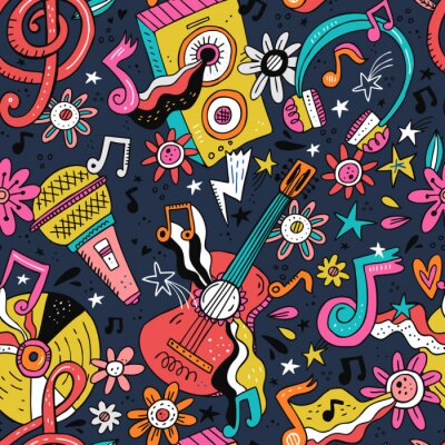 Tapete Rock n roll doodle vector seamless pattern